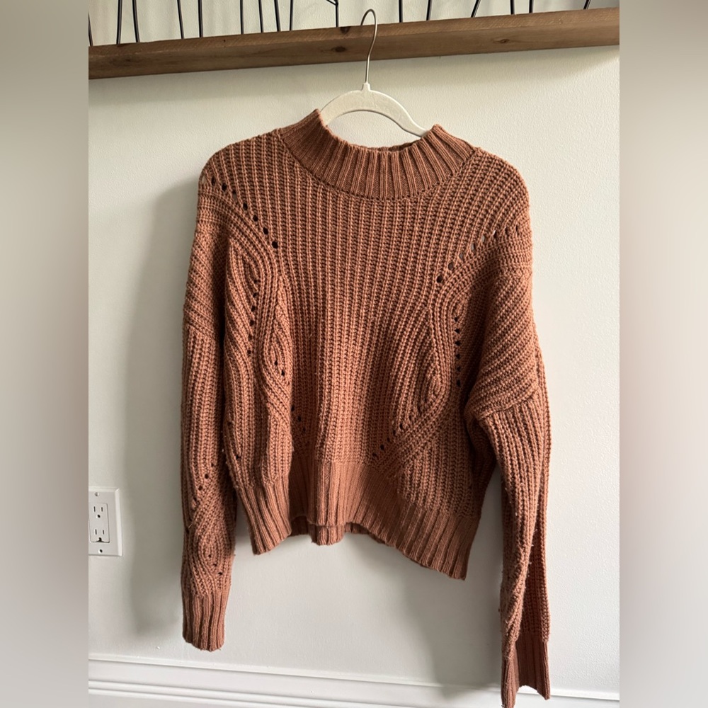 moon & madison Tan Cowl Neck Sweater with Ribbed Knit